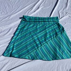 TEHAMA Teal and Navy Diagonal Stripe Asymmetrical Skirt